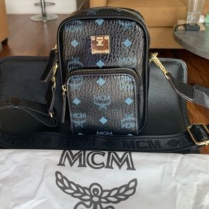 MCM Mini Visetos Black Canvas Crossbody Bag/Purse